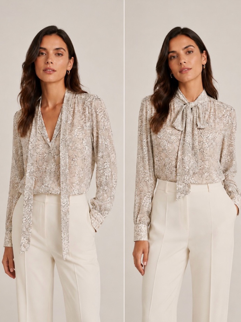 Ann Taylor Long Sleeve Lace Overlay Bow Tie Blouse New